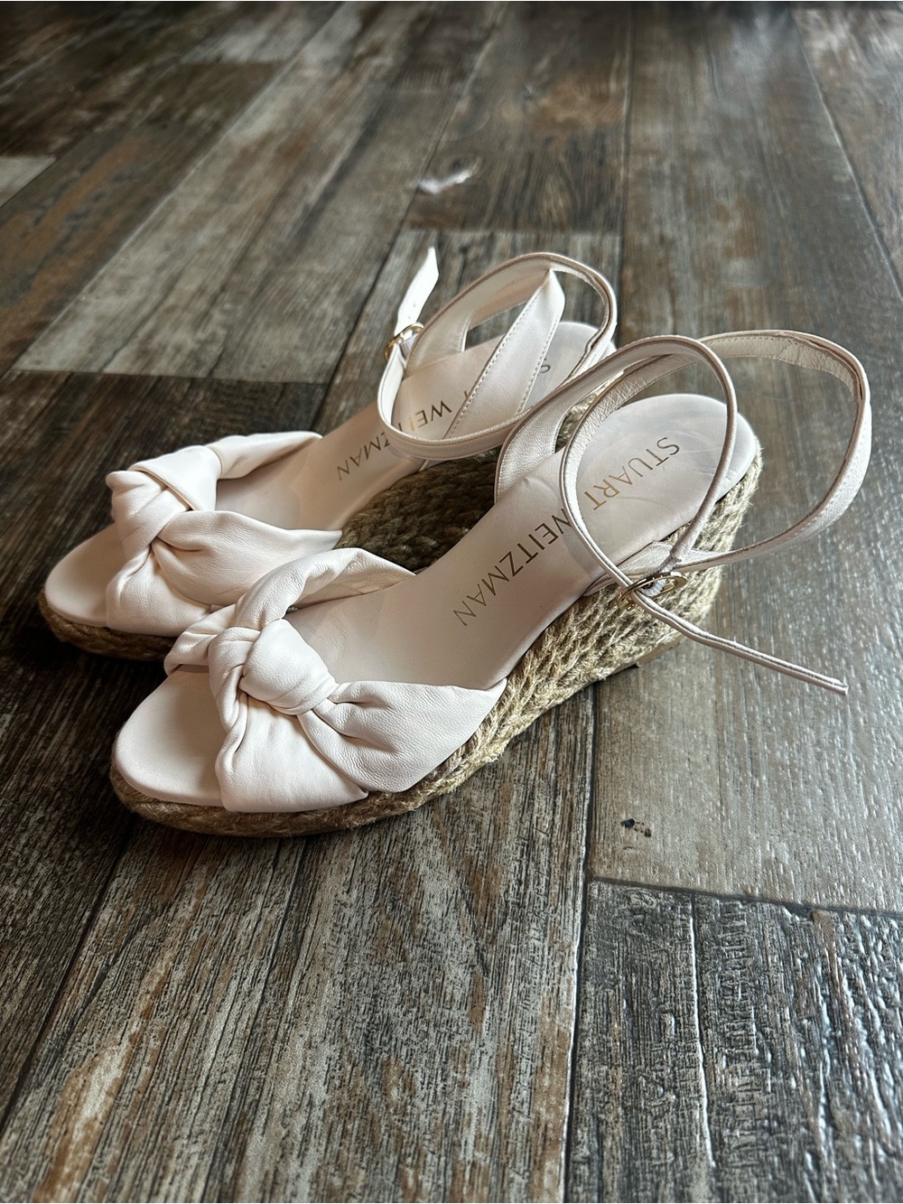 Stuart Weitzman Playa Knot Espadrille Wedge Sandals Seashell Wedding Work Sz 6.5